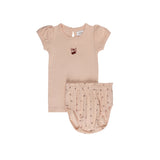 Aurora Pink/Red Pointelle Bow Print T-shirt + Bloomer Set
