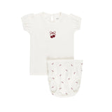 Aurora Ivory/Pink Pointelle Bow Print T-shirt + Bloomer Set