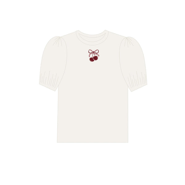 Aurora Ivory/Pink Pointelle Bow Print 3/4 Sleeve Tee