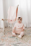 Aurora Pink/Red Pointelle Bow Print Footie + Beanie