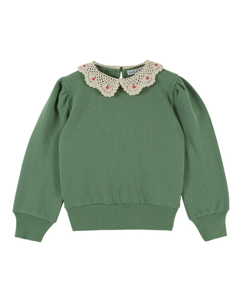 Emile et Ida Green Crochet Sweatshirt