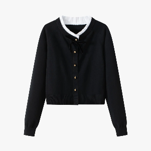 Coco Blanc Black Cardigan with Ribbon