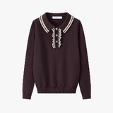 Coco Blanc Burgundy Ruffle Collar Sweater