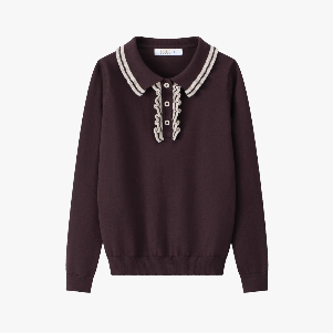 Coco Blanc Burgundy Ruffle Collar Sweater