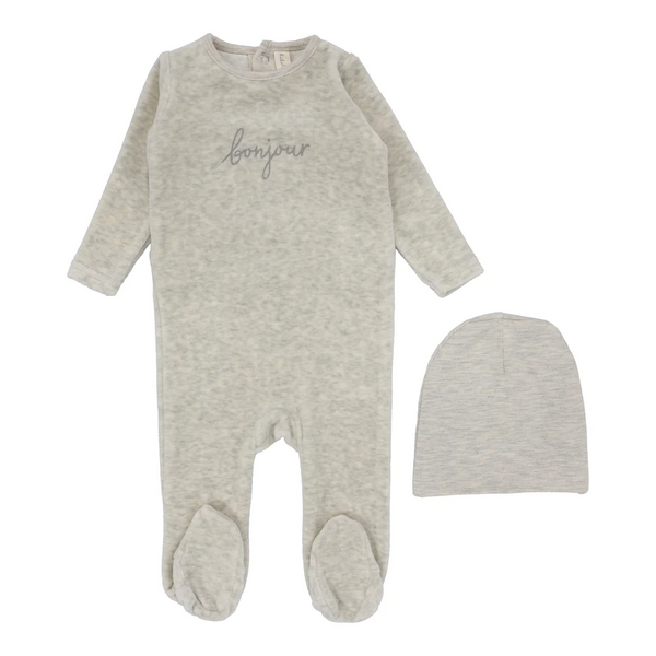 Lilette Heathered Oatmeal Bonjour Velour Footie Set