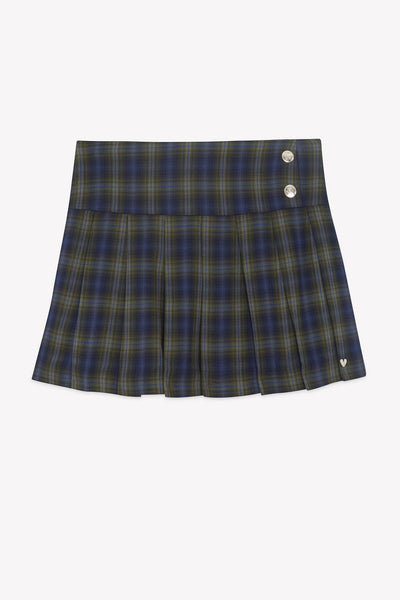 Tartine et Chocolate Green & Marine Plaid Pleated Skirt