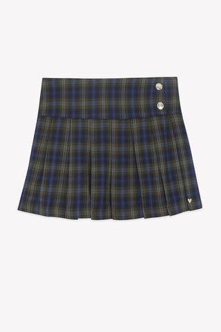 Tartine et Chocolate Green & Marine Plaid Pleated Skirt