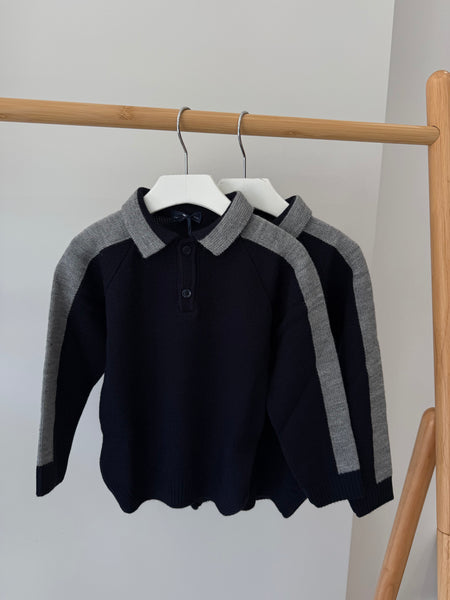 Manuell Frank Blue & Grey Knit Polo