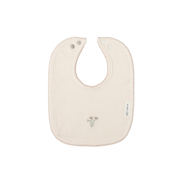 Ely's & Co Ivory/Blush Embroidered Ginkgo Bib