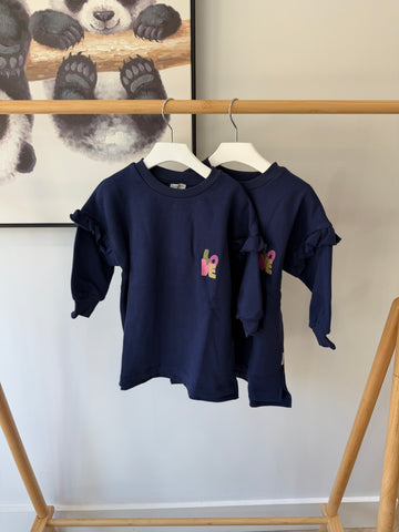 Petit Blush Dark Blue Ruffle Liba Dress