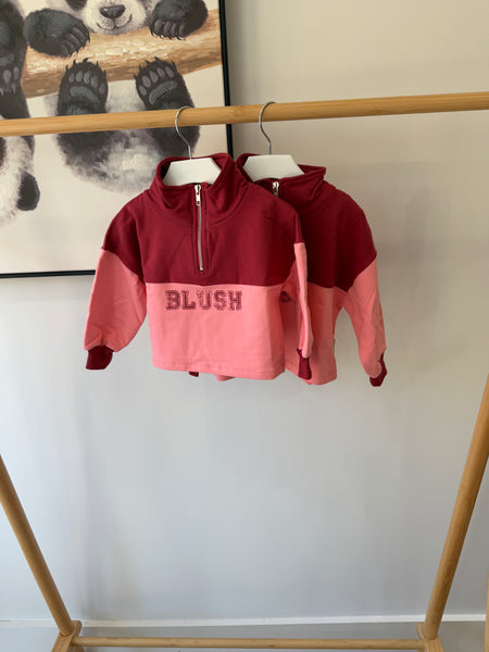 Petit Blush Color Block Zipper Sweatshirt
