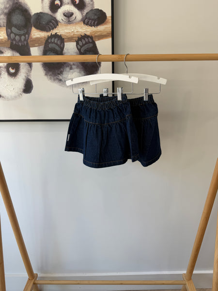 Petit Blush Dark Blue Denim Midi Ruffle Skirt