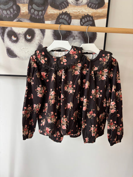 Petite Amalie Vintage Roses Tie Neck Blouse