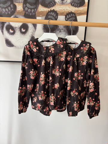 Petite Amalie Vintage Roses Tie Neck Blouse