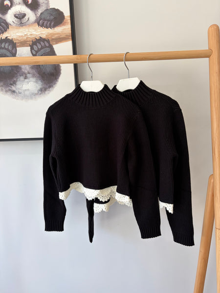 Twinset Black/Snow Trim Knit Turtleneck