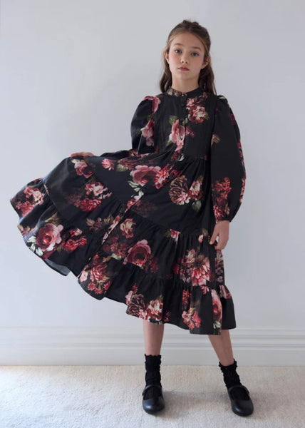 Petite Amalie Black Floral Poplin Dress