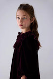Petite Amalie Dark Cherry Lace Trim Velvet Dress