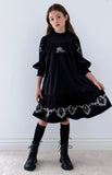 Petite Amalie Black/Cream Embroidered Cord Dress