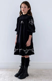 Petite Amalie Black/Cream Embroidered Cord Dress