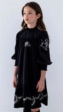Petite Amalie Black/Cream Embroidered Cord Dress