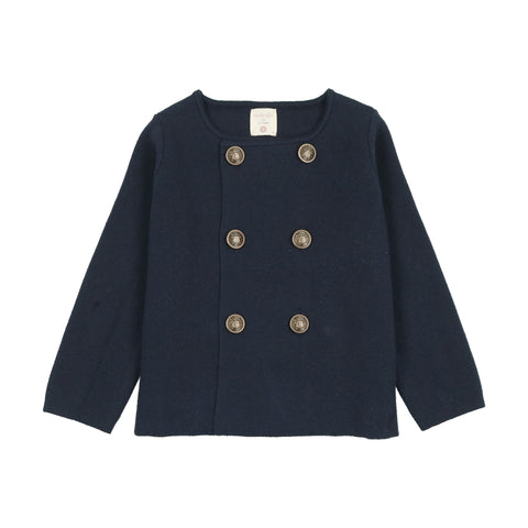 Lil Legs Navy Knit Double Breasted Blazer