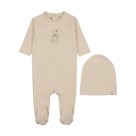 Mema Knits Light Beige/Otter Vintage Bunny Footie + Beanie