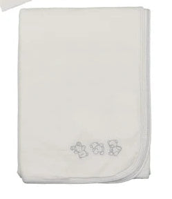Mema Knits Winter White/Blue Stitch Teddy Blanket