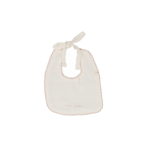 Lilette Winter White/Blush Edged Muslin Bib