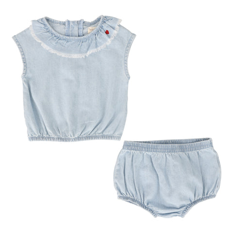 Lil Legs Girls Light Wash Fringe Set