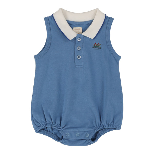 Lil Legs Light Blue Sleeveless Polo Romper