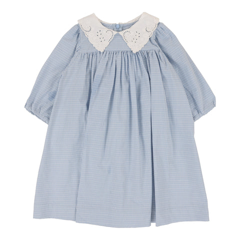 Lil Legs Analogie Light Blue Windowpane 3/4 Sleeve Dress