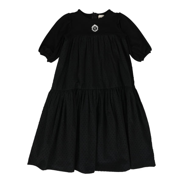 Lil Legs Analogie Black Three Quarter Sleeve Emblem Maxi Dress