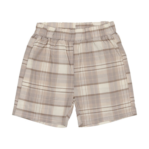 Lil Legs Taupe Plaid Linen Pull On Shorts