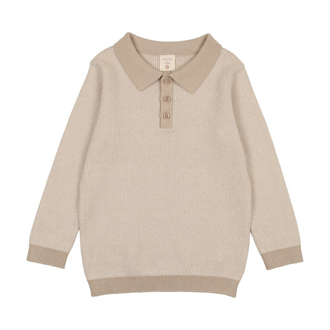Lil Legs Taupe Stripe Long Sleeve Knit Polo