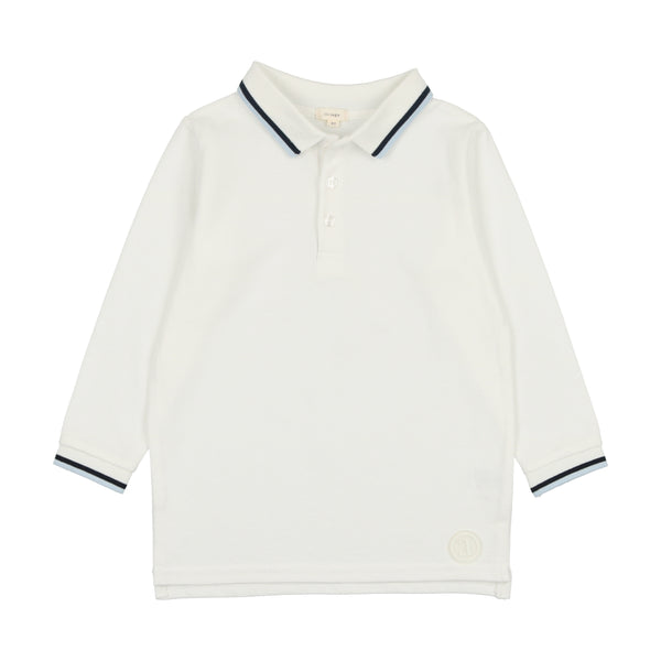 Lil Legs White with Blue Trim Long Sleeve Polo