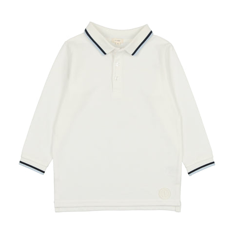 Lil Legs White with Blue Trim Long Sleeve Polo