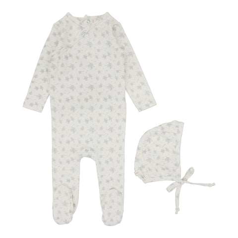 Lilette Vanilla / Blue Floral Cluster Footie Set