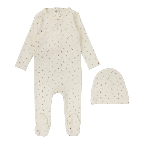 Lilette Ivory Scattered Branch Wrapover Footie Set