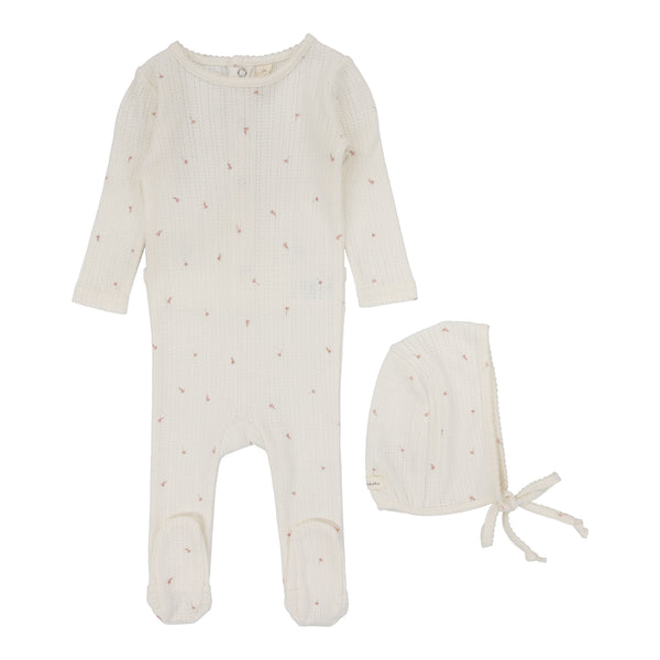 Lilette Cream/Floral Printed Pointelle Footie Set