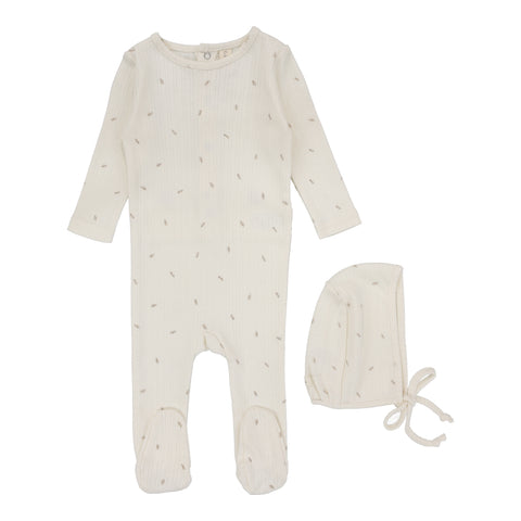 Lilette Cream/Branch Printed Pointelle Footie Set