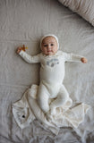 Lilette Cream/Blue Stitched Graphic Velour Footie Set