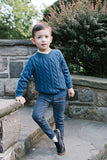 Lil Legs Analogie Vintage Blue Chunky V Neck Sweater