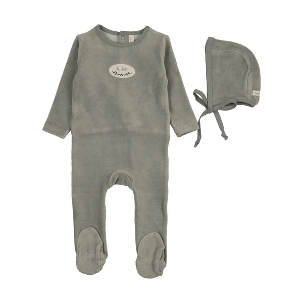 Lilette Light Blue Velour Patch Footie Set