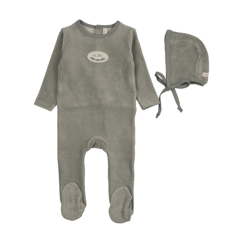 Lilette Light Blue Velour Patch Footie Set