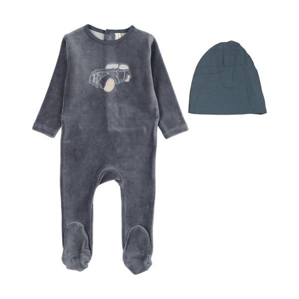Lilette Off Navy Stitched Graphic Velour Footie Set