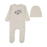 Lilette Cream/Blue Stitched Graphic Velour Footie Set