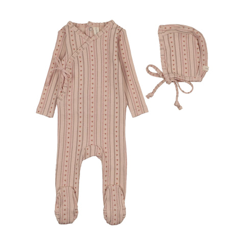 Lilette Pale Pink Linear Print Footie Set