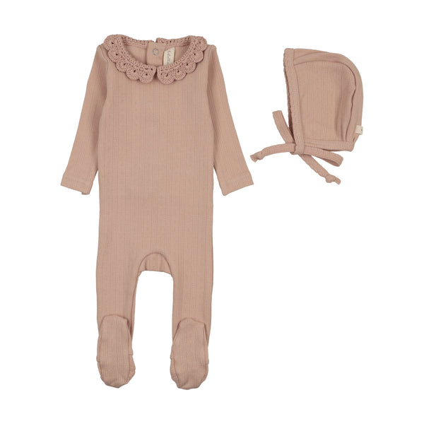 Lilette Dusty Pink Crochet Collar Footie Set