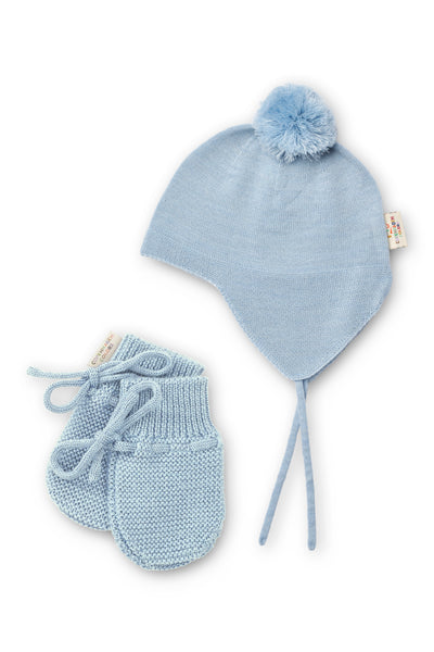 Copenhagen Colors Dusty Blue Merino Knitted Bonnet + Mittens
