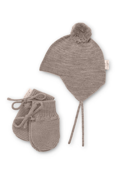 Copenhagen Colors Natural Melange Merino Knitted Bonnet + Mittens